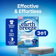 Earth Breeze Laundry Detergent Sheets Calming Lavender 60 Loads | Eco Laundry Sheets - Travel Laundry Soap Sheets for Hot & Cold Cycles - Tackles Tough Stains & Odors - Gentle on Skin