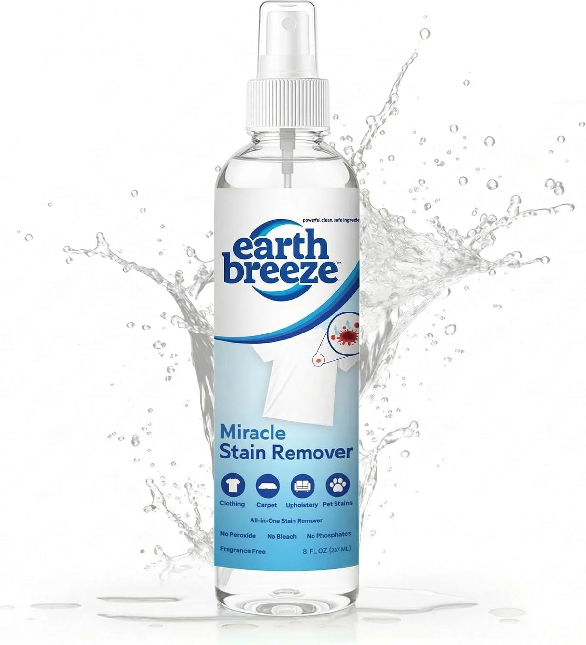 Earth Breeze Miracle Stain Remover Spray 8fl oz. | Powerful All-In-One Solution - Removes Virtually All Household Stains – No Harsh Chemicals – Effective Tough Stain Eliminator
