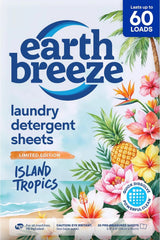 Earth Breeze Laundry Detergent Sheets Island Tropics 60 Loads | Eco Laundry Sheets - Travel Laundry Soap Sheets for Hot & Cold Cycles - Tackles Tough Stains & Odors - Gentle on Skin